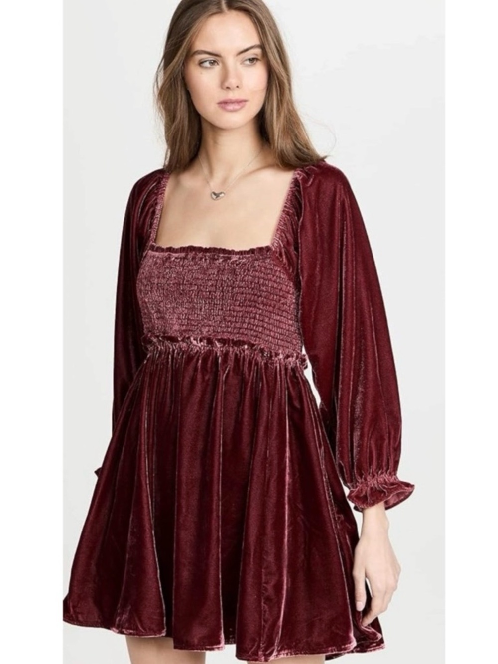 Free People Dainty Renaissance Daphne Velvet Mini Dress Burgundy Brown Medium